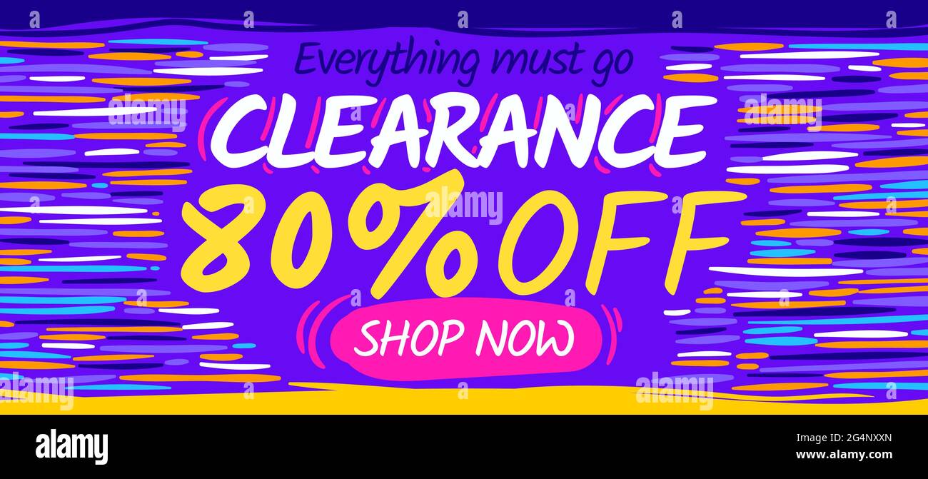 Clearance sale banner template. web promotion concept flyer. Purple discount poster. Cartoon vector Stock Vector