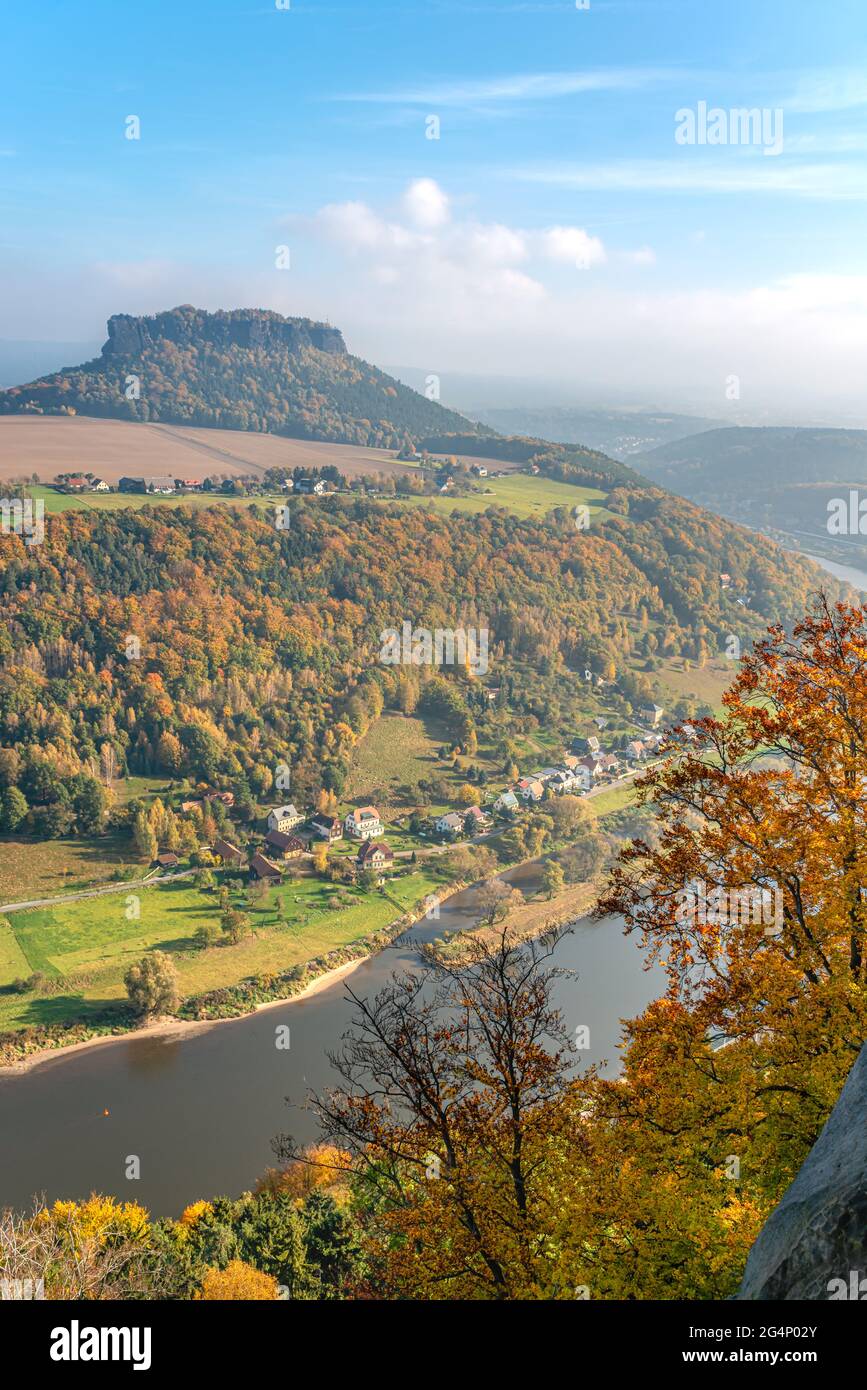 View from Castle Koenigstein in Autumn, Saxon Swiss, Saxony, Switzerland Stock Photo
