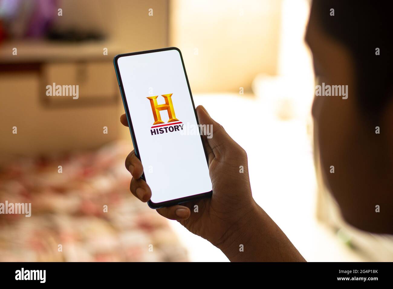 History TV18 logo on phone screen stock image Stock Photo Alamy