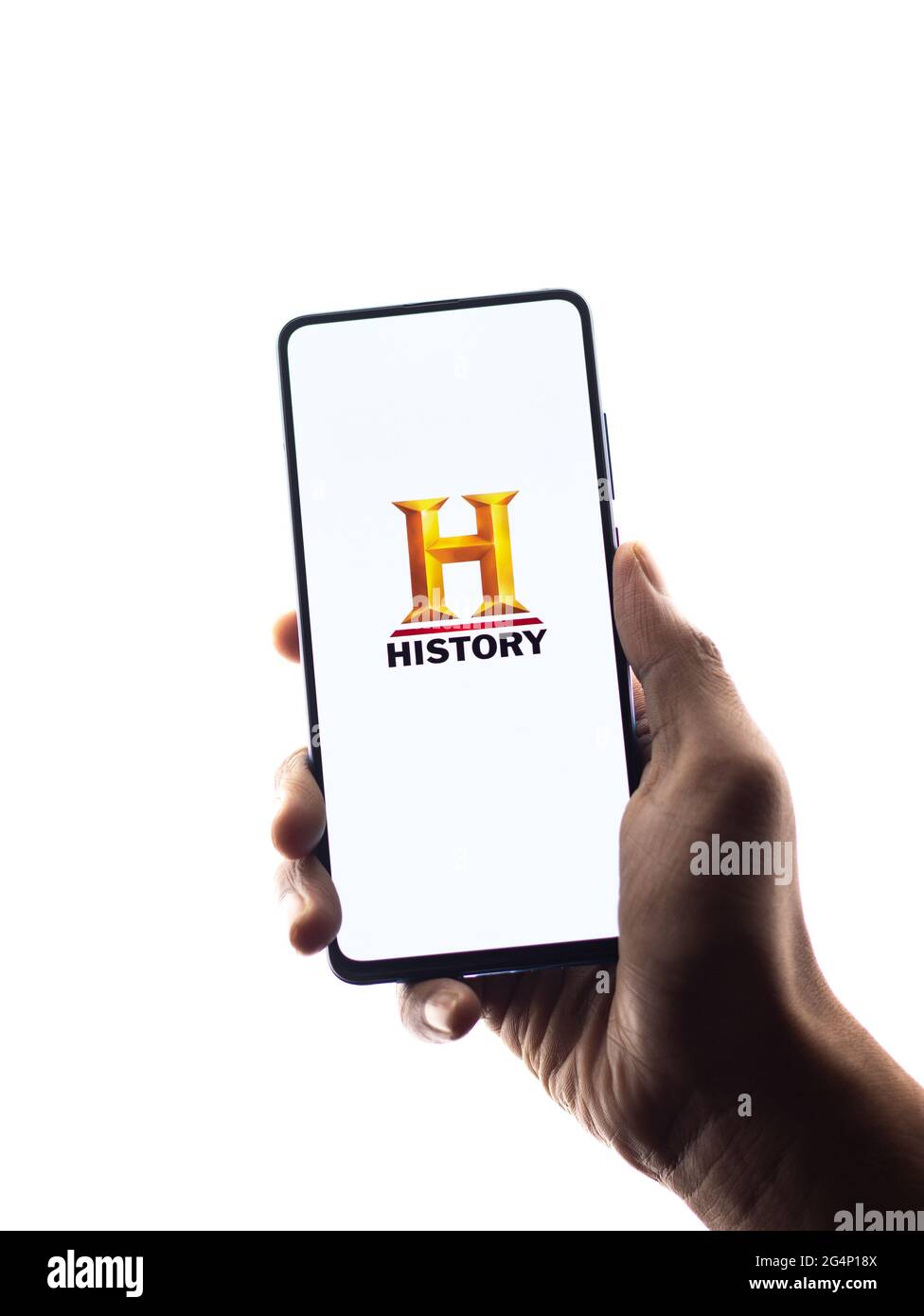 History TV18 logo on phone screen stock image Stock Photo Alamy