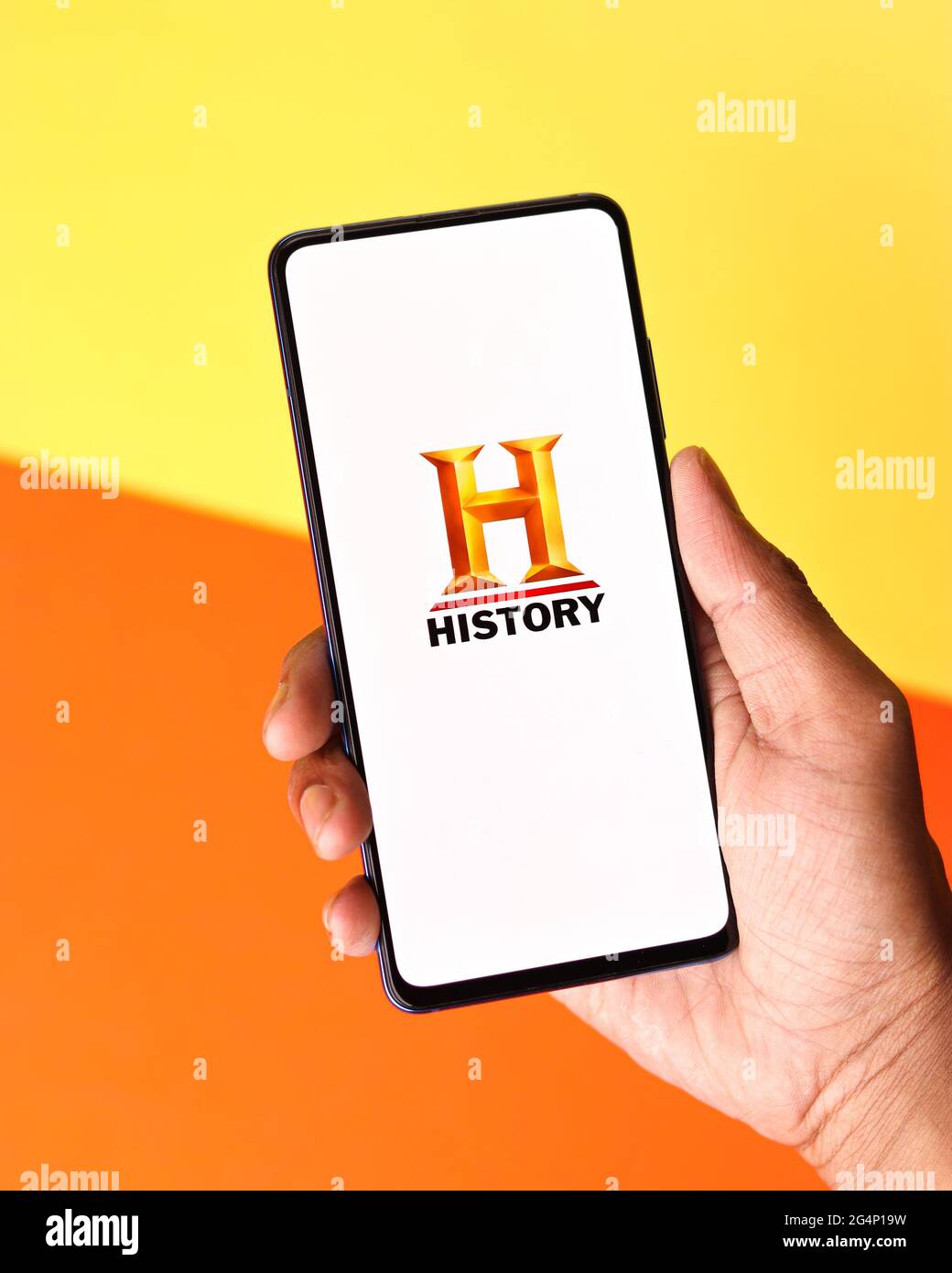 History TV18 logo on phone screen stock image Stock Photo Alamy