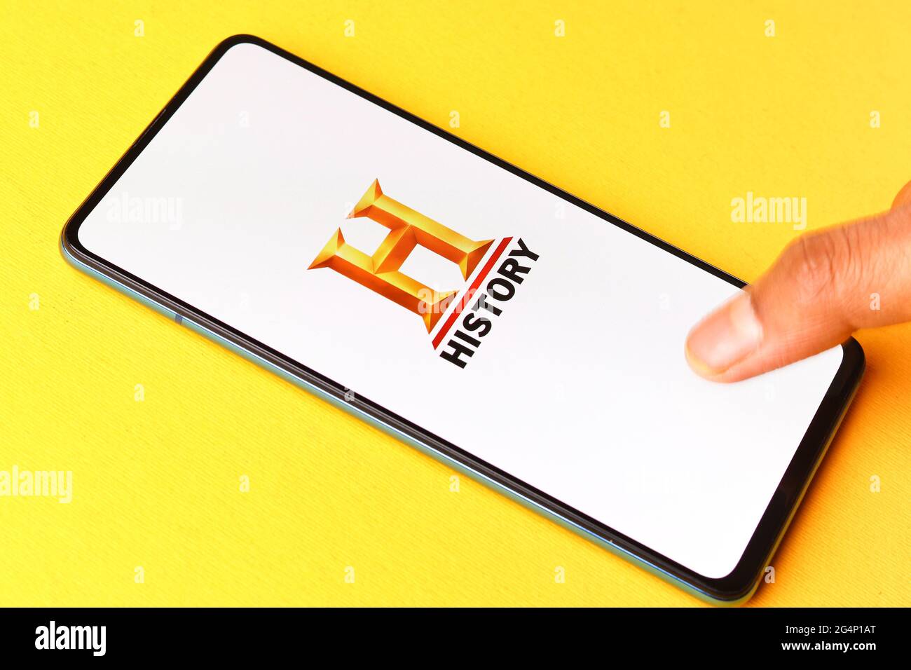 History TV18 logo on phone screen stock image Stock Photo Alamy