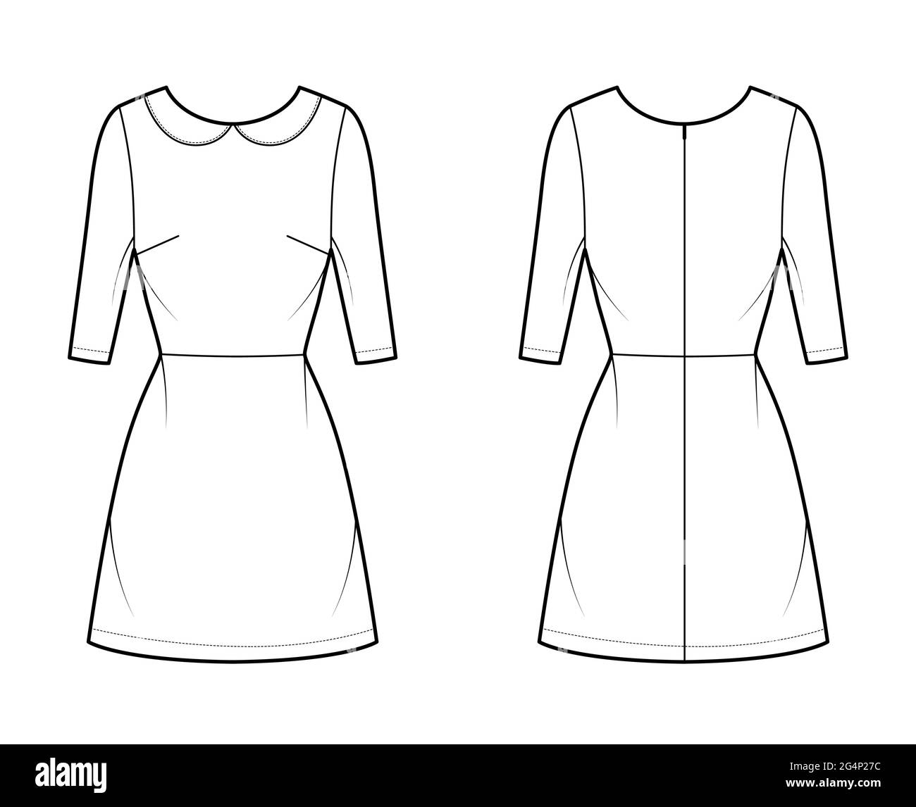 Dress A-line technical fashion illustration with elbow sleeves, peter ...