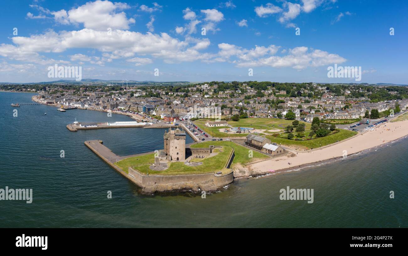 Aerial view of Broughty Ferry and Broughty Castle, Scotland Stock Photo