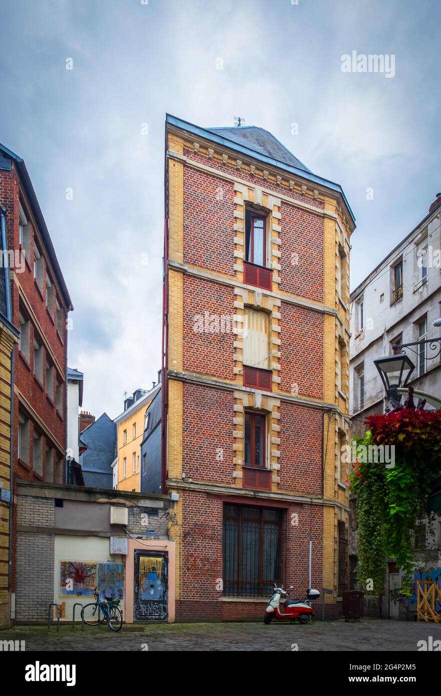 Rouen, France, Oct 2020, rue du Pere Adam a cobblestoned street in center of the city Stock Photo