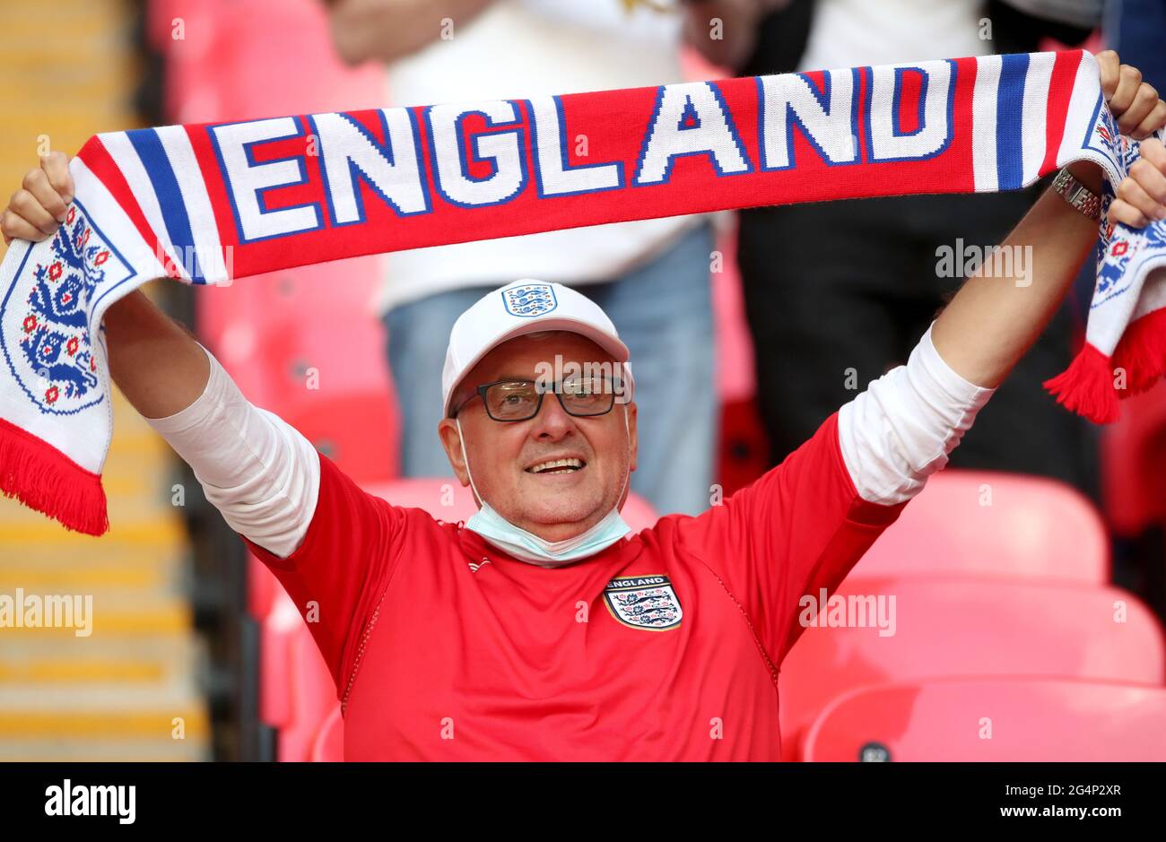 An England fan holding a scarf in the stands before the UEFA Euro 2020 ...
