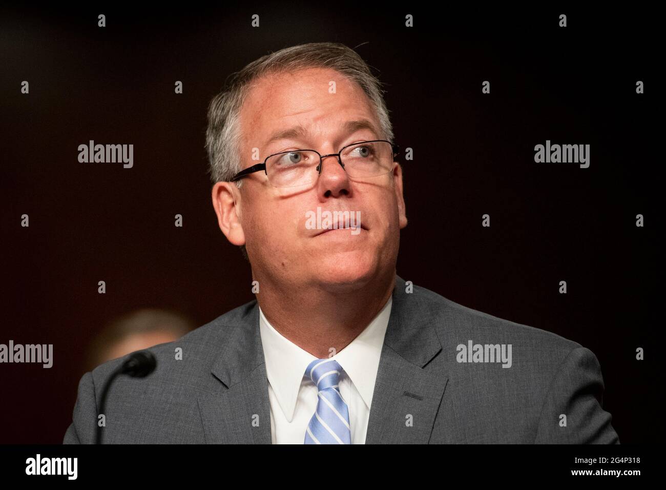 Washington, United States Of America. 22nd June, 2021. Thomas Harker, Acting Secretary of the Navy, appears before a Senate Committee on Armed Services hearing to examine the posture of the Department of the Navy in review of the Defense Authorization Request for fiscal year 2022 and the Future Years Defense Program, in the Dirksen Senate Office Building in Washington, DC, Tuesday, June 22, 2021. Credit: Rod Lamkey/CNP/Sipa USA Credit: Sipa USA/Alamy Live News Stock Photo
