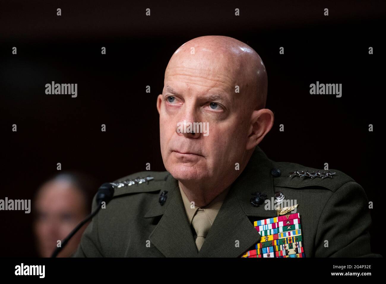 Washington, United States Of America. 22nd June, 2021. General David Berger, Commandant of the Marine Corps, appears before a Senate Committee on Armed Services hearing to examine the posture of the Department of the Navy in review of the Defense Authorization Request for fiscal year 2022 and the Future Years Defense Program, in the Dirksen Senate Office Building in Washington, DC, Tuesday, June 22, 2021. Credit: Rod Lamkey/CNP/Sipa USA Credit: Sipa USA/Alamy Live News Stock Photo