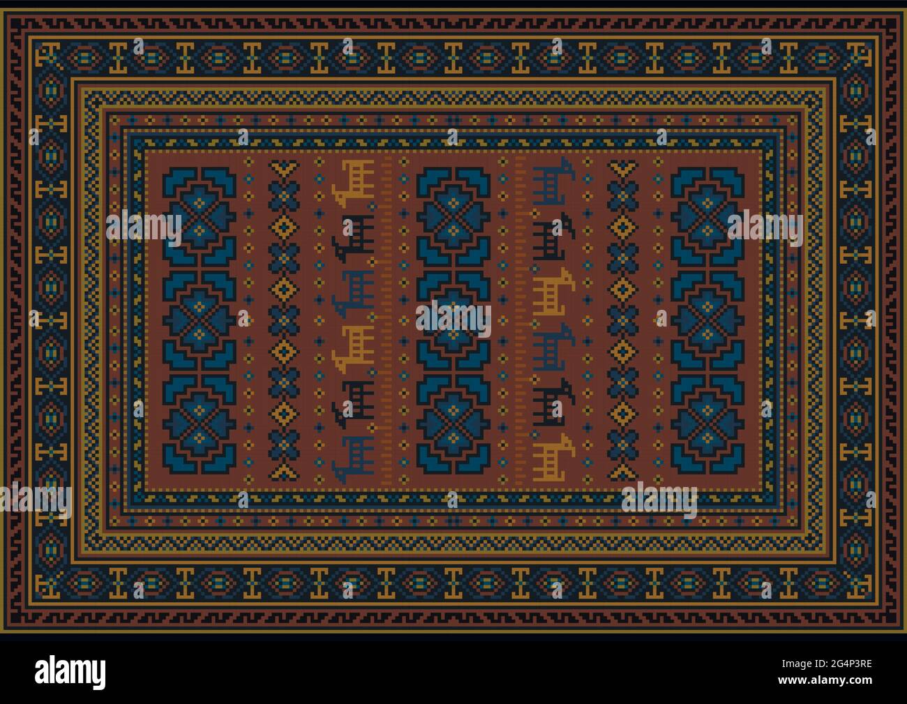Luxurious vintage rug in brown and blue with yellow and gray patterns ...