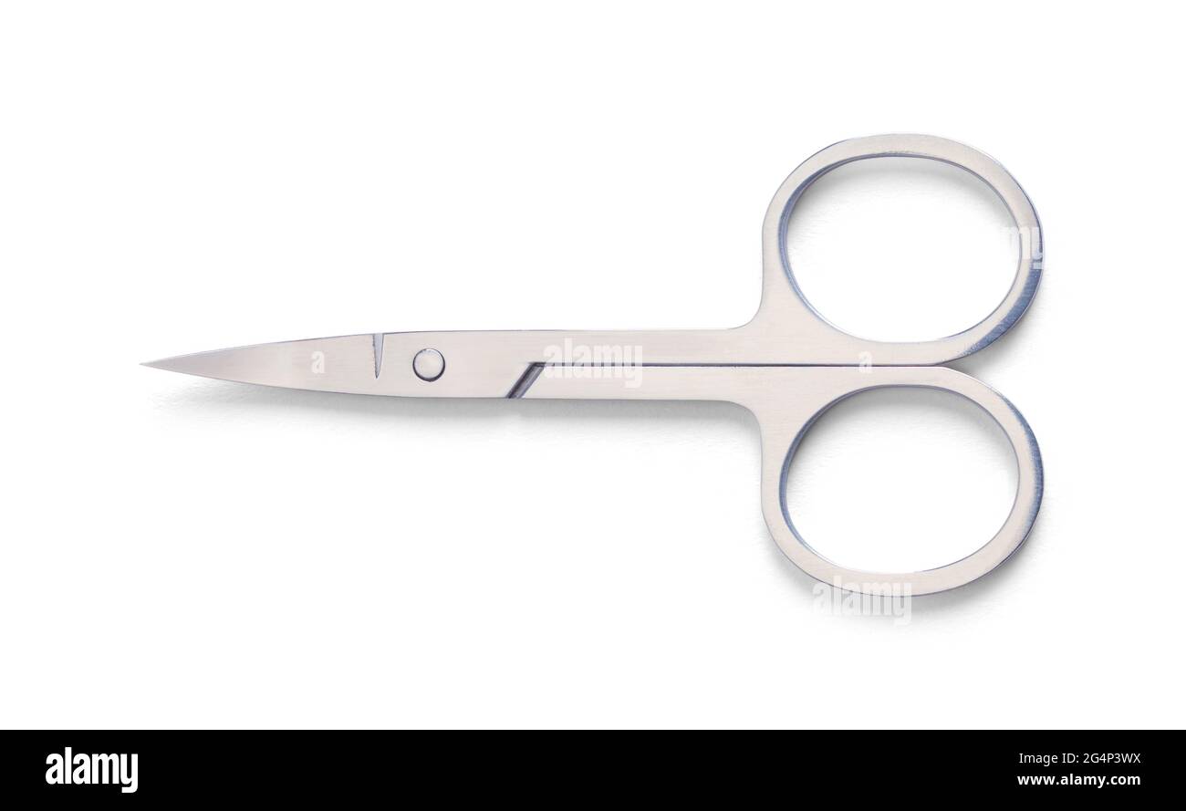 Small Nail Scissors Cut Out On White. Stock Photo