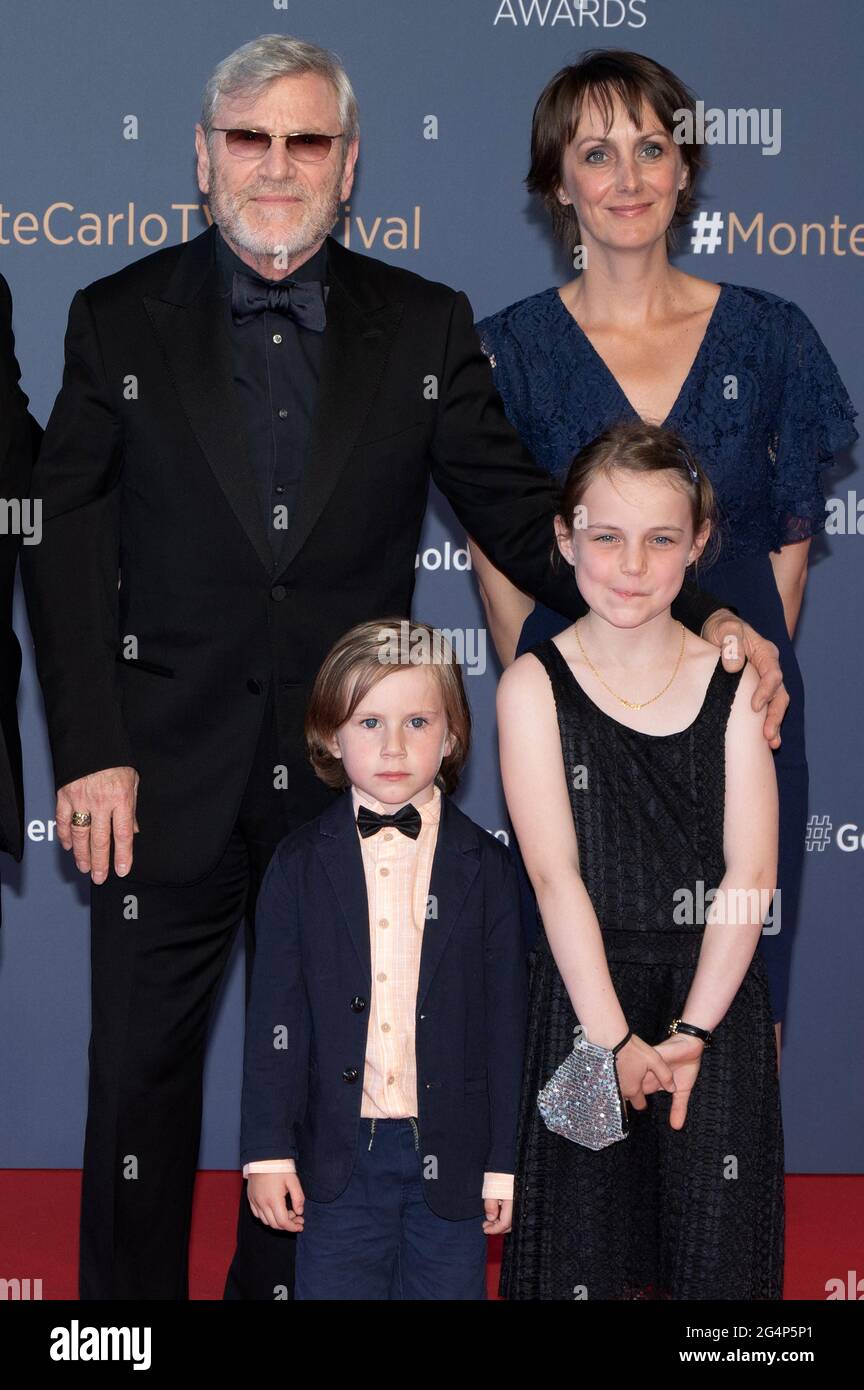Tcheky Karyo with his partner Valerie Keruzore and their children Louise  and Liv attend the closing ceremony of the 60th Monte-Carlo Television  Festival on June 22, 2021 in Monte-Carlo, Monaco. Photo by