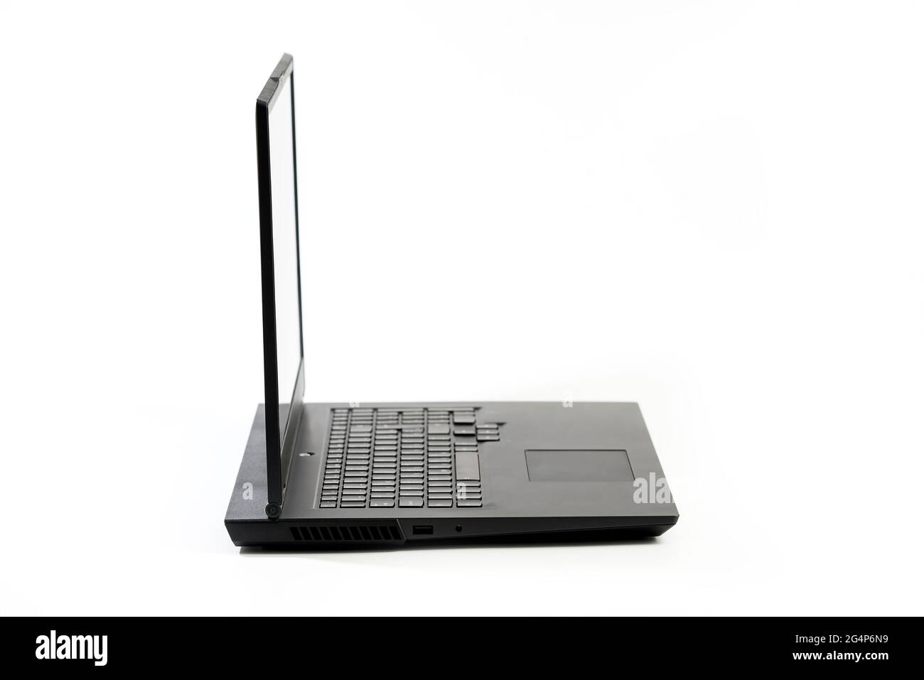 Large open Laptop isolated on white background - Side view with ...