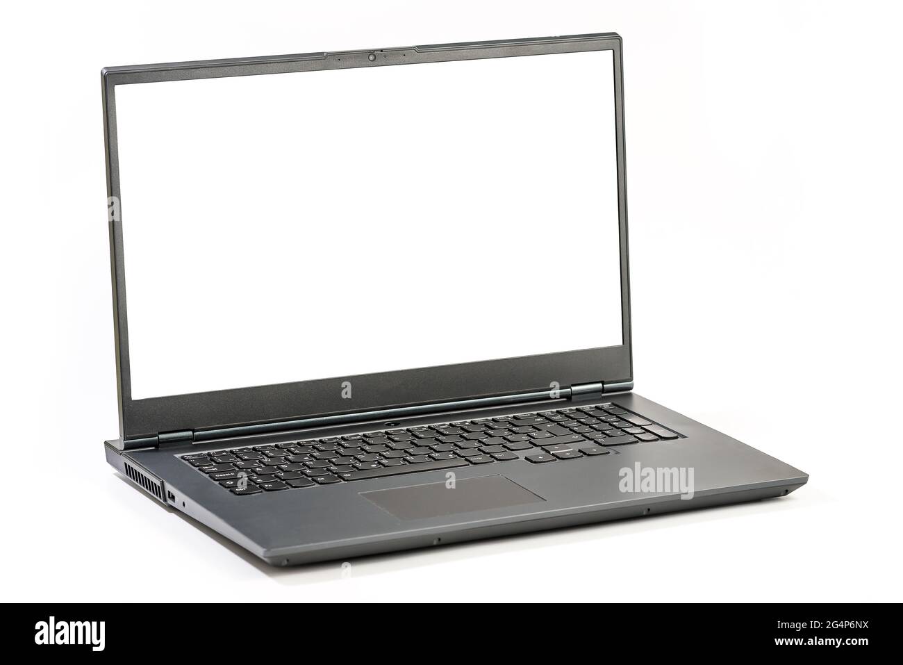 Large open Laptop isolated on white background - Side view with ...
