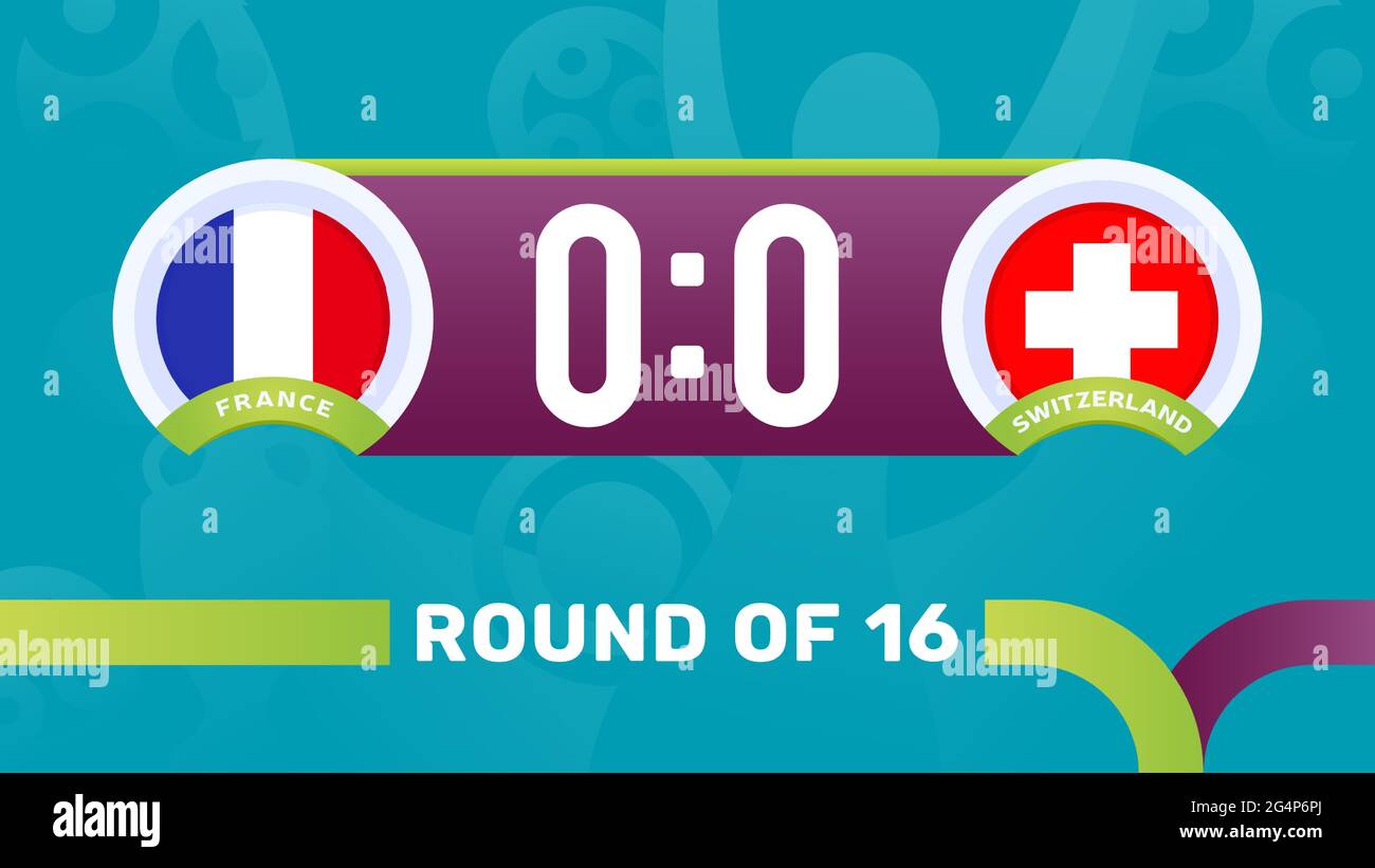 france vs switzerland round of 16 match, European Football Championship 2020 vector illustration. Football 2020 championship match versus teams intro Stock Vector