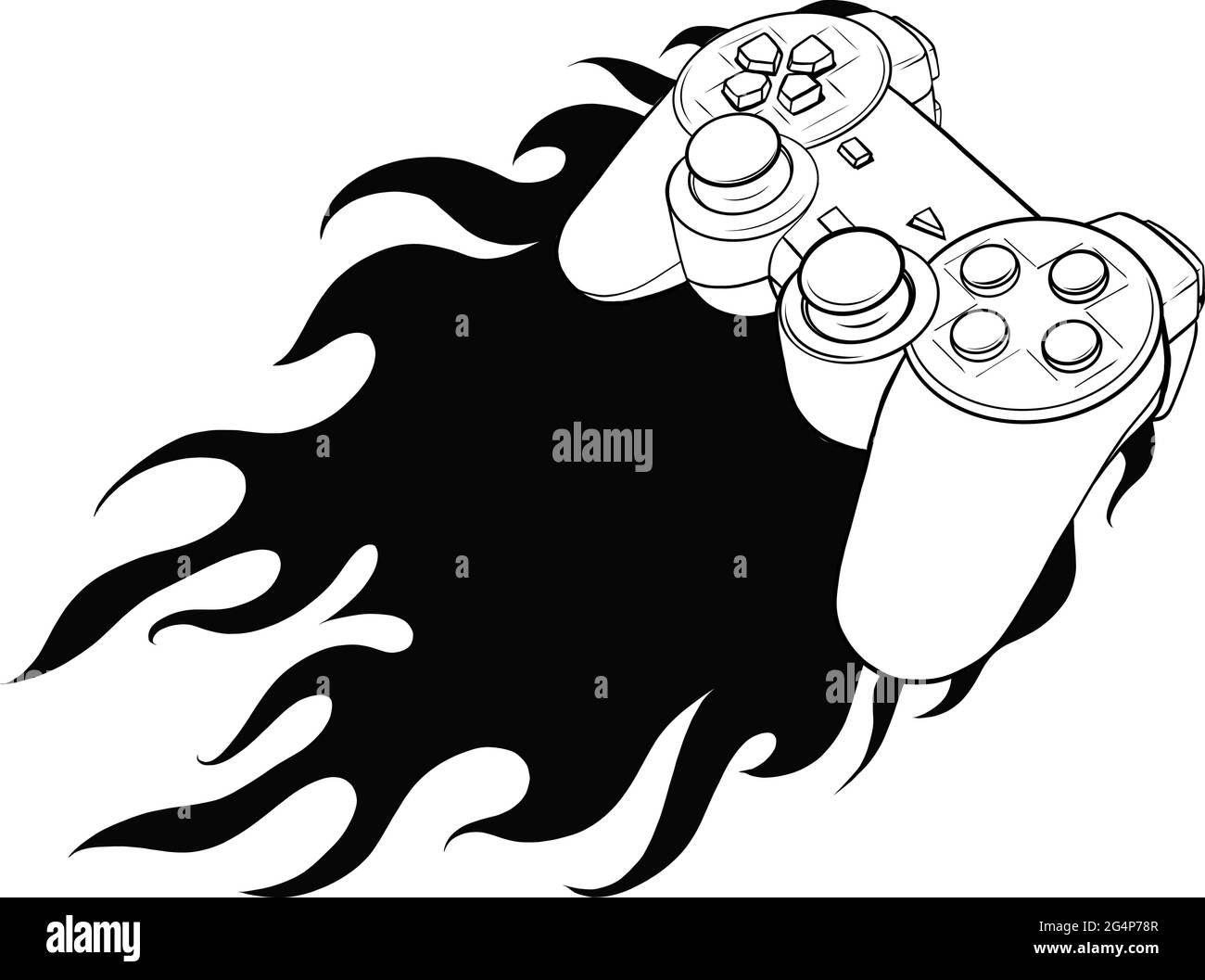 silhouette joypad with flames for gaming vector illustration Stock Vector