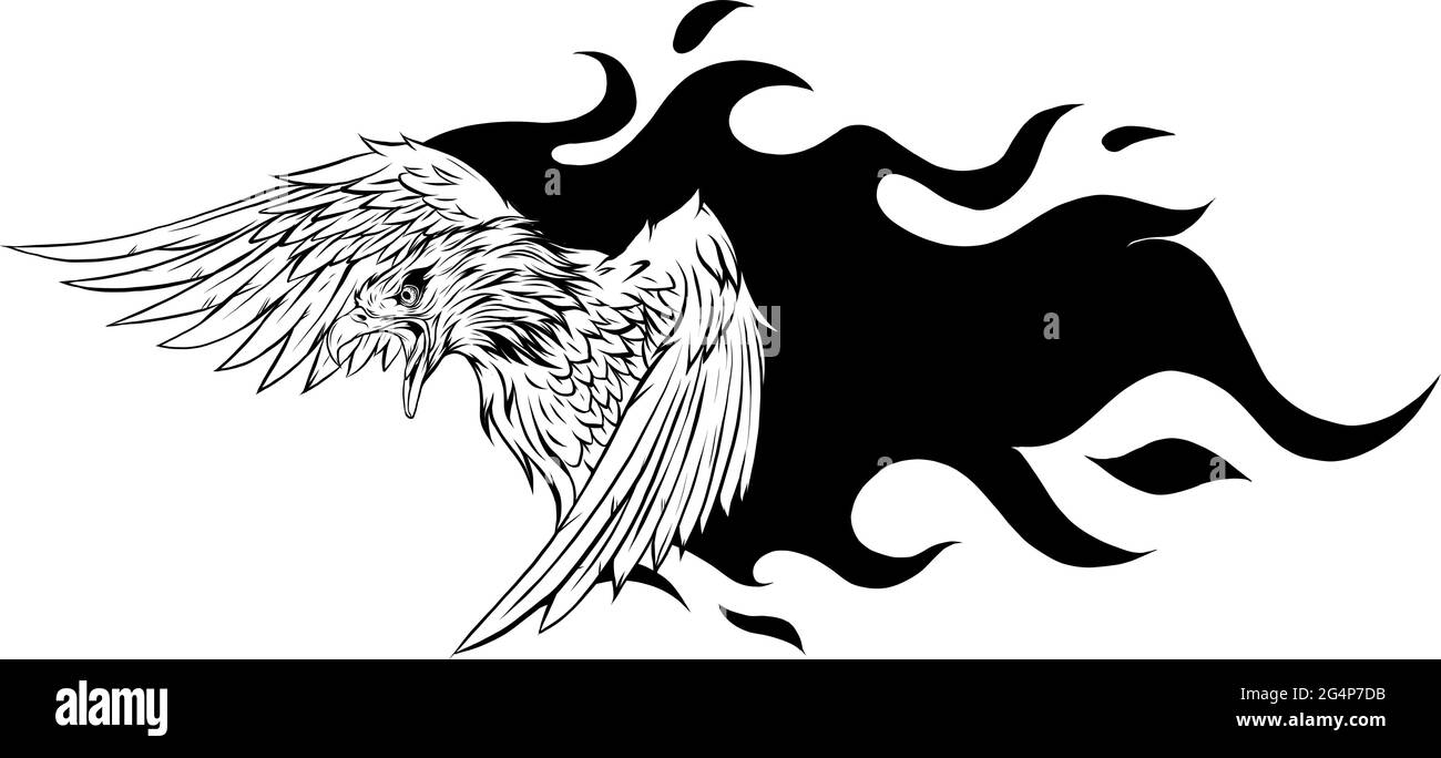 vector illustration of eagle with flames design Stock Vector