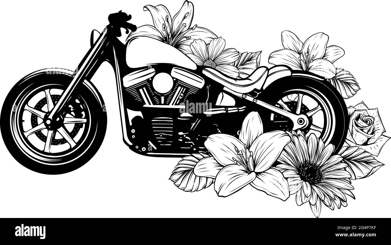 vector illustration of motorcycle bike with flower Stock Vector