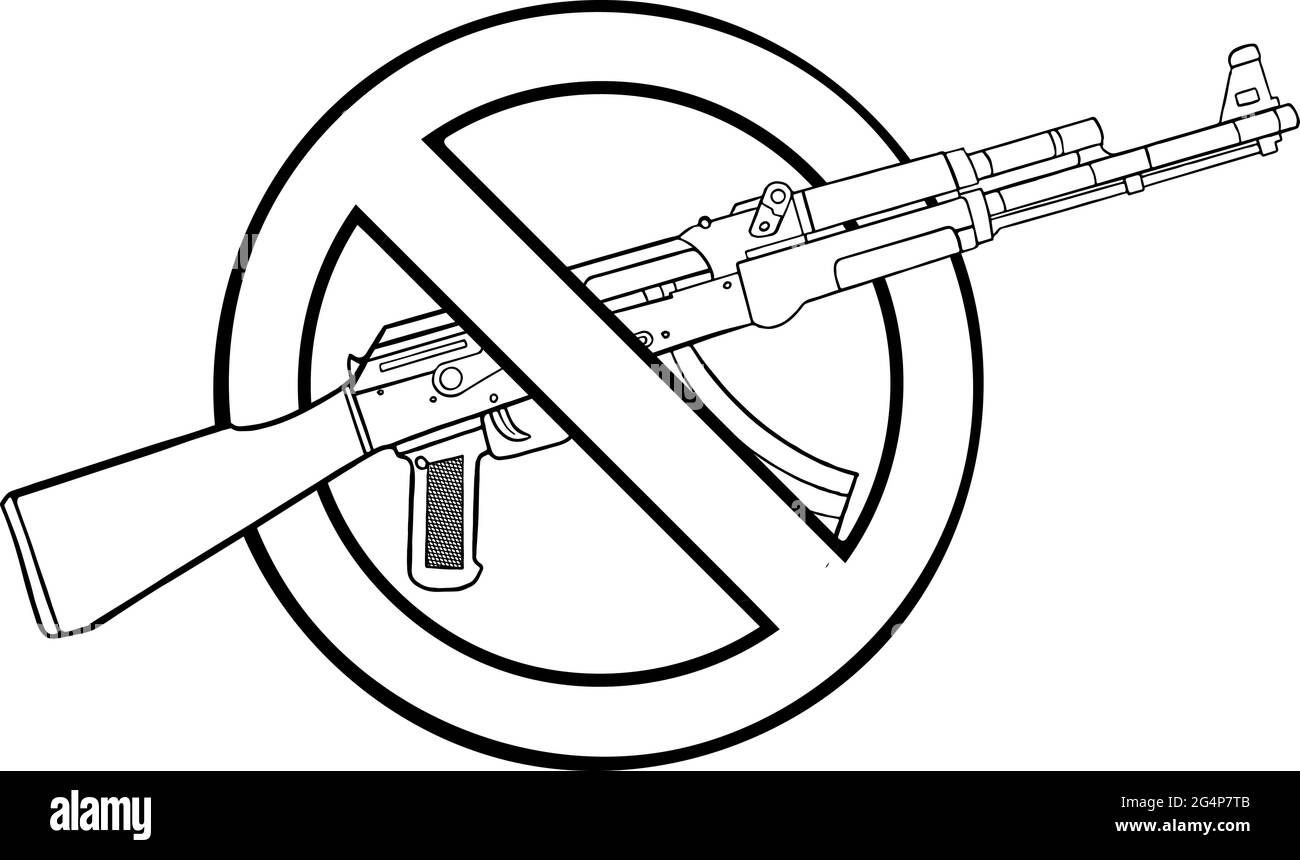 Silhouette of assault rifle with sign over it - weapons ban Stock ...