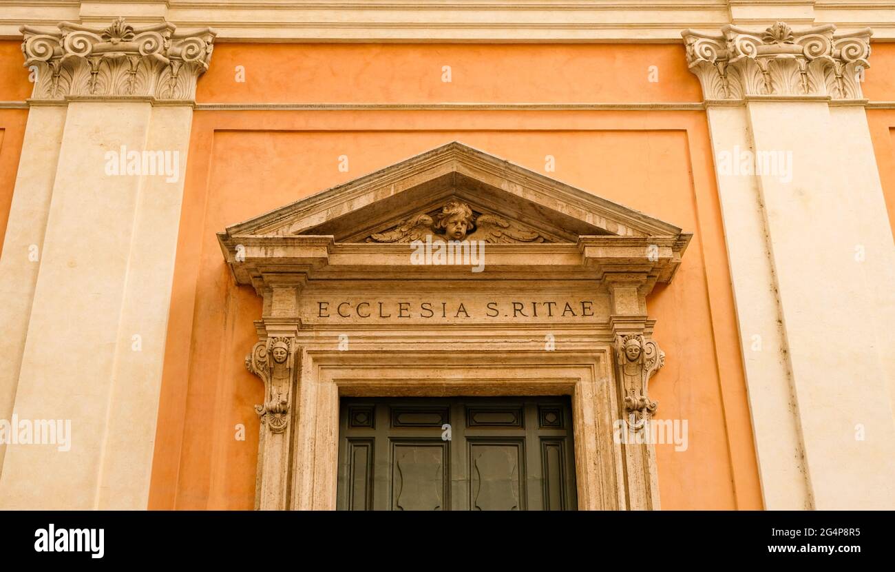 Rome. Facade of Santa Rita da Cascia alle Vergini church, built in 1643 by architect Carlo Fontana. Stock Photo
