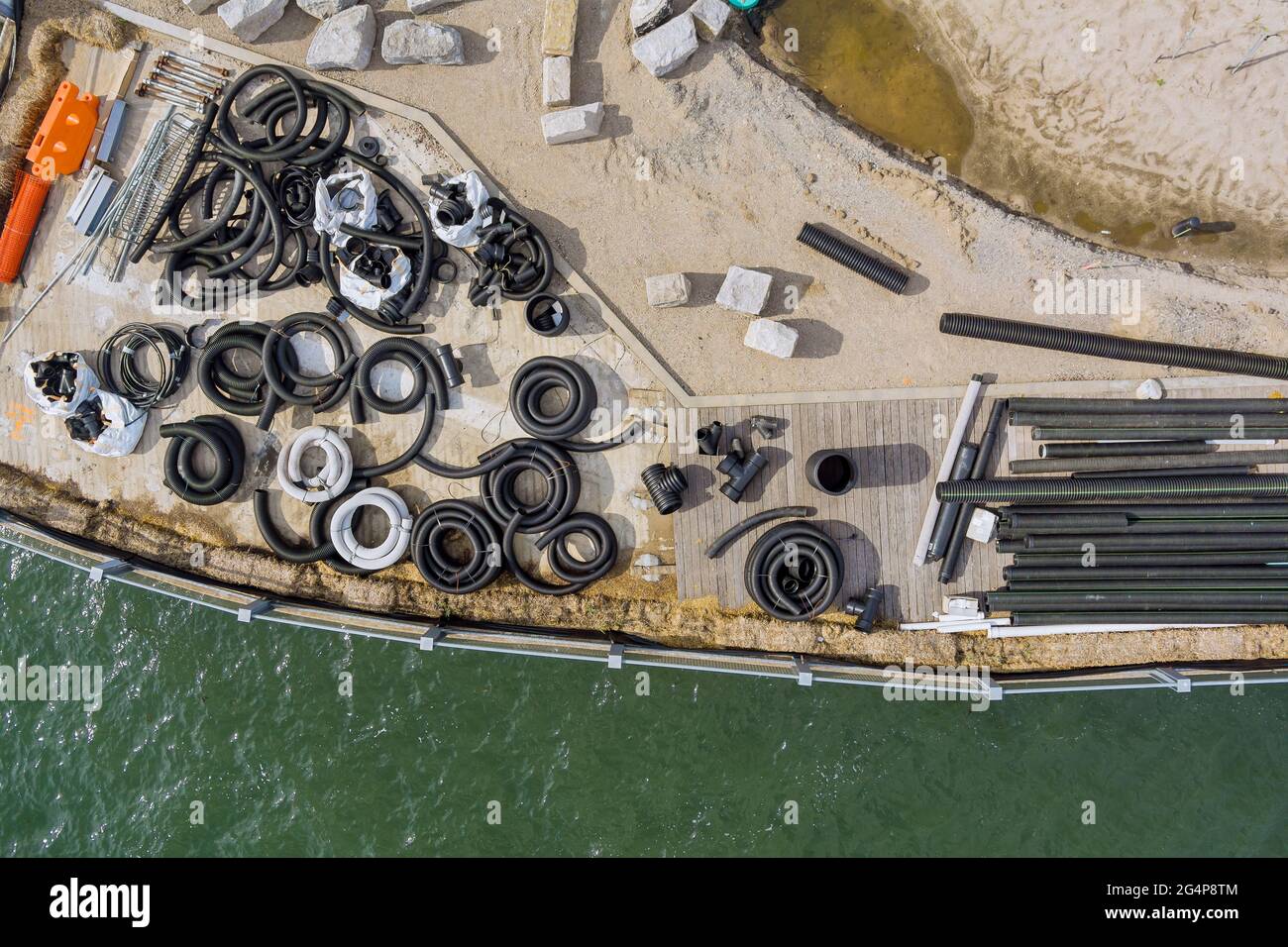 Reconstruction maintenance a stack black PVC sewer pipes for drainage