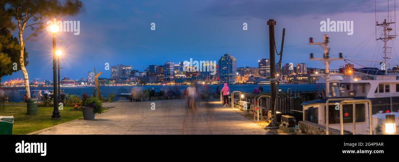 Panorama shot of Halifax  Harbor front along with regional ferry. Halifax Skyline as seen from Dartmouth. Halifax, Nova Scotia, Canada Stock Photo