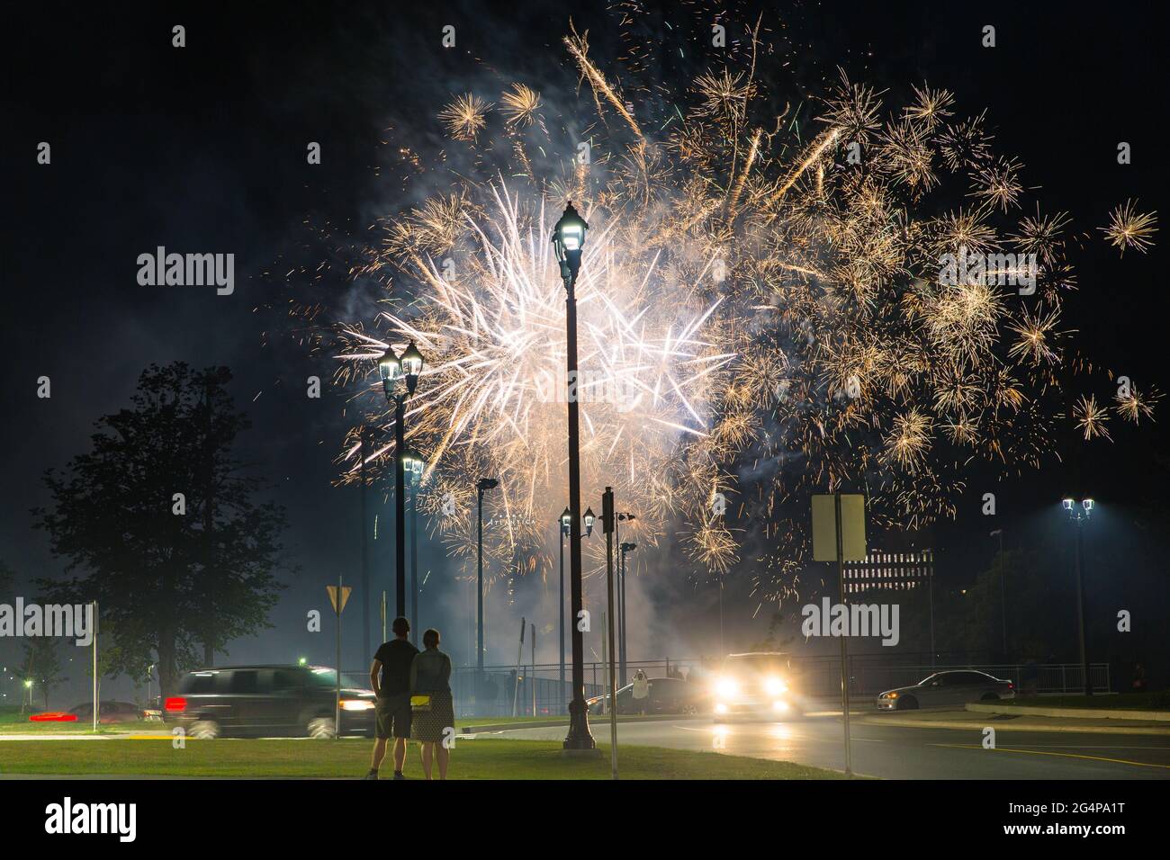Grand Fireworks on Canada in downtown Halifax, Nova Scotia, Canada. Canada Day Fireworks as a