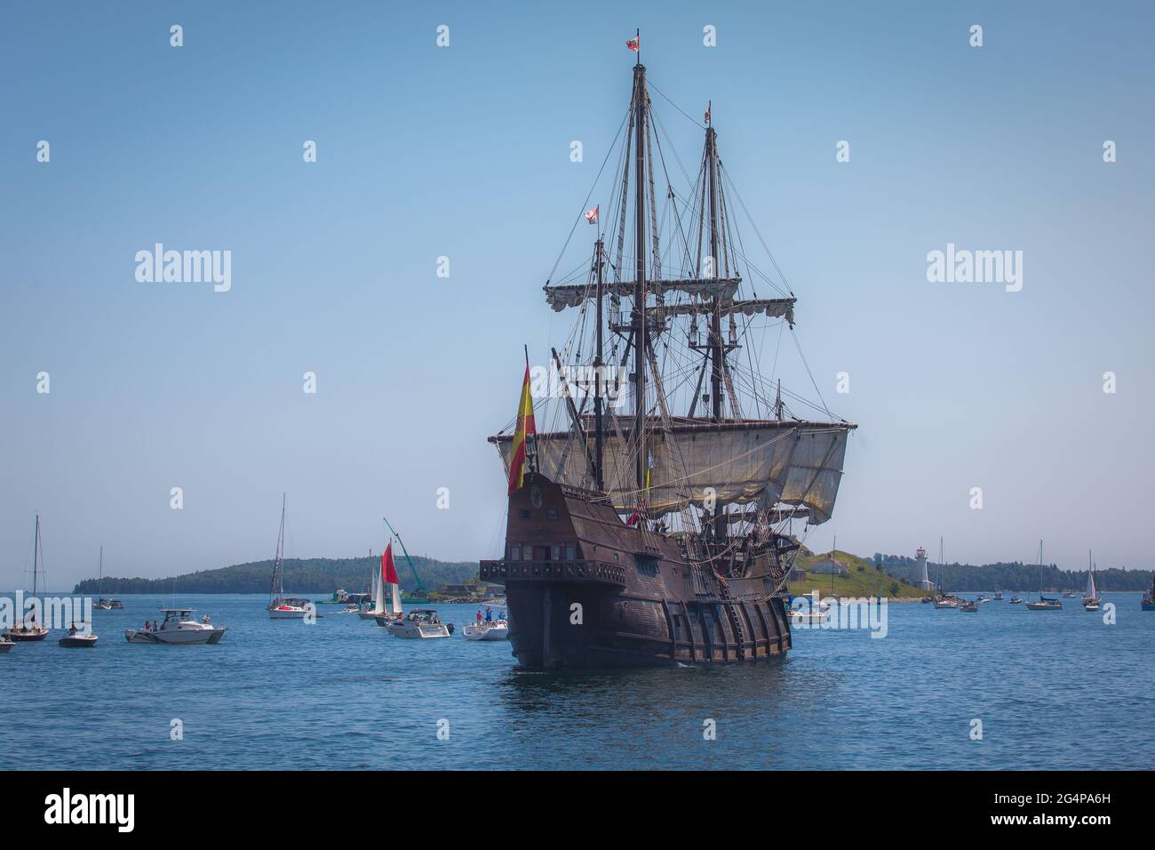 El Galeon at Tall ships participating in a parade of sails as part of Rendezvous 2017 in Halifax on Aug. 1, 2017 during the Tall Ships festival Stock Photo