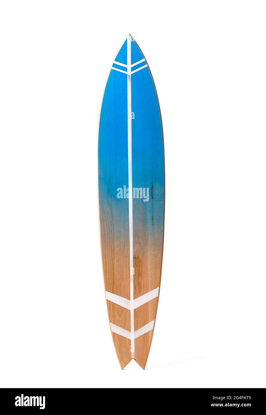 Wooden surfboard on white background Stock Photo Alamy