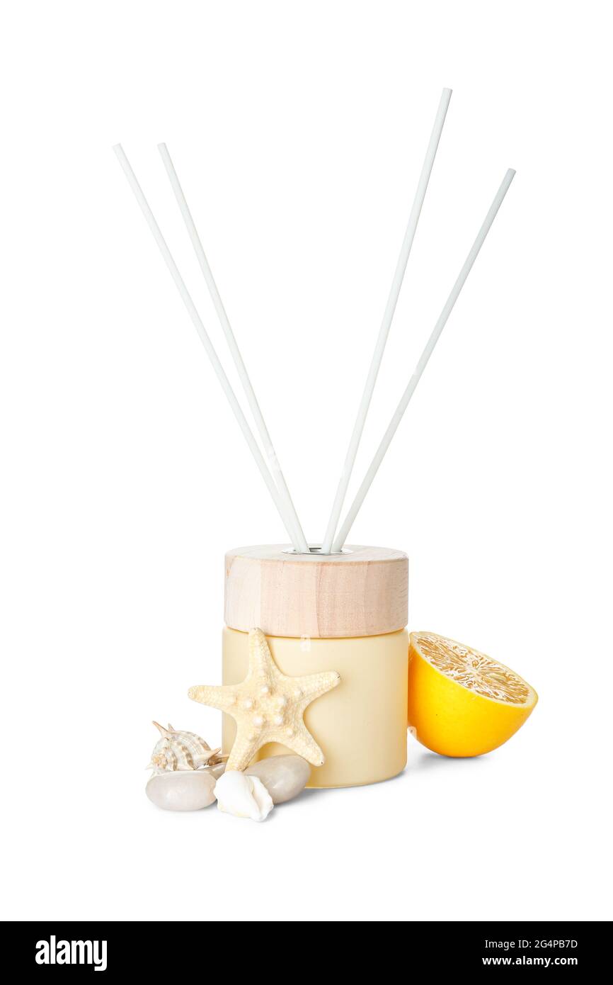 Natural reed diffuser on white background Stock Photo - Alamy