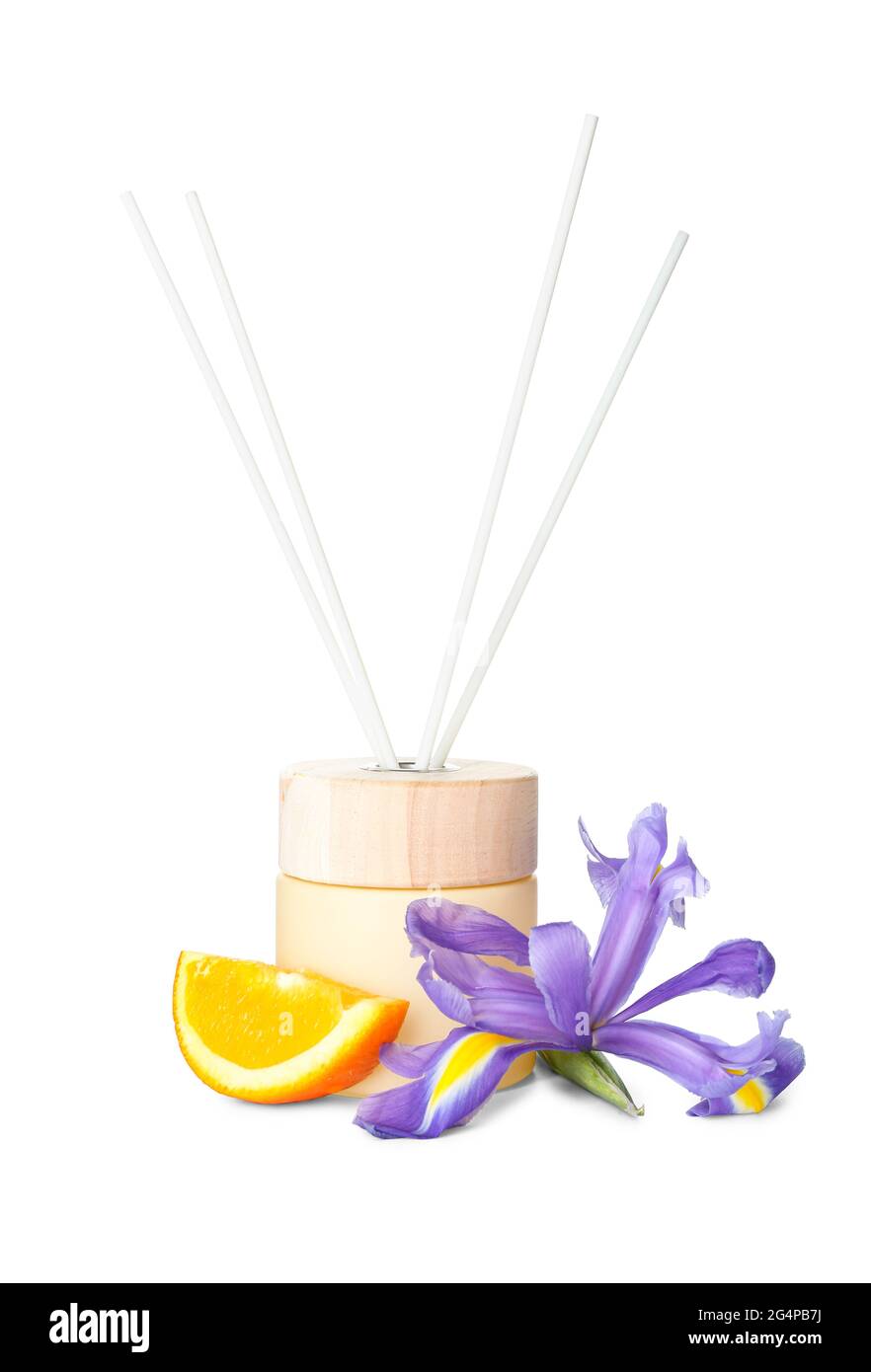 Natural reed diffuser on white background Stock Photo - Alamy