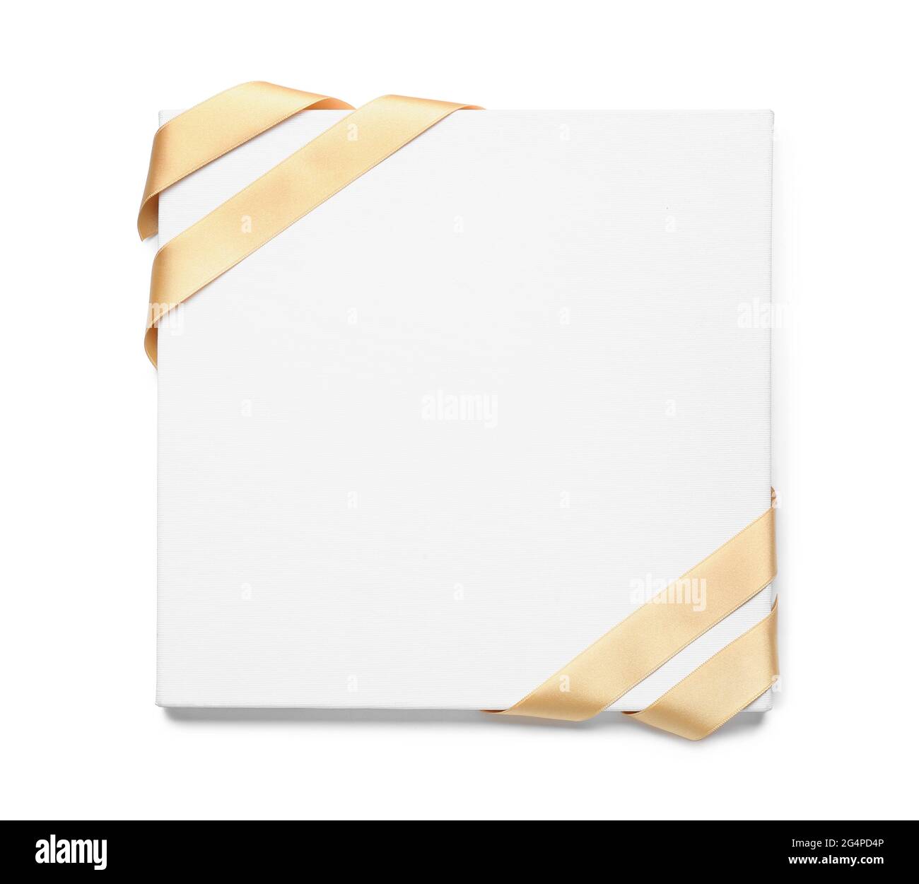 Blank card with beautiful golden ribbons on white background Stock ...