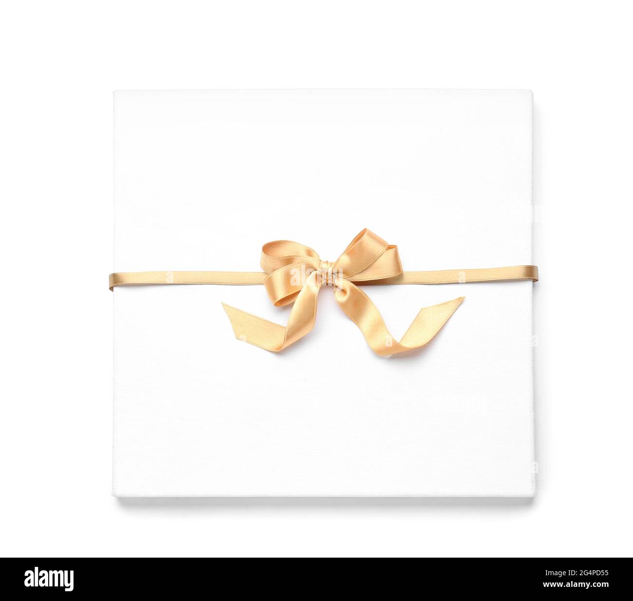Blank card with beautiful golden ribbon on white background Stock Photo ...