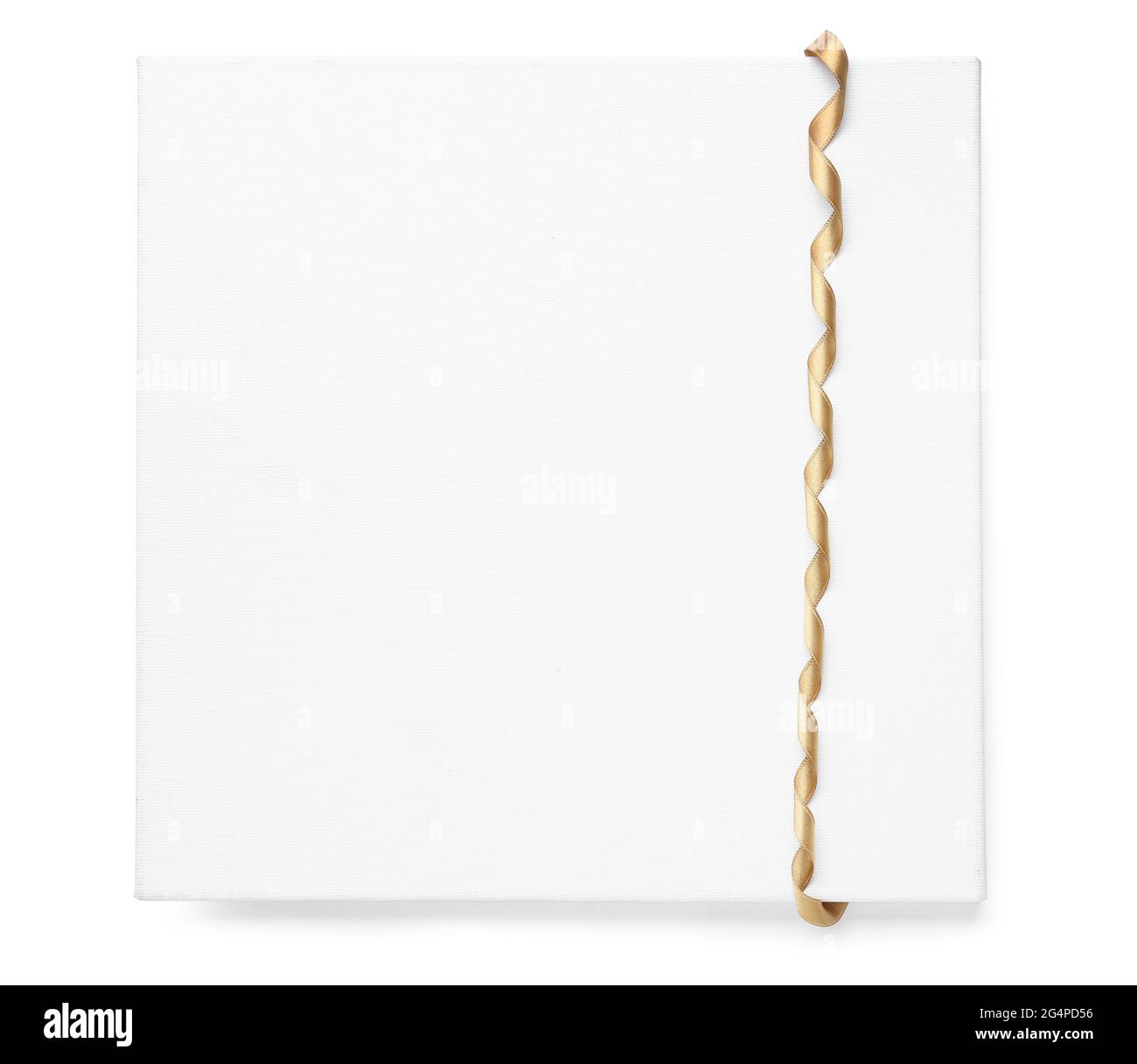 Blank card with beautiful golden ribbon on white background Stock Photo ...