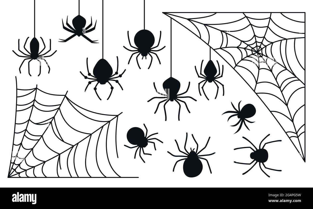 Cobweb and spider Halloween black silhouette set. Spooky scary spiders web  dangerous flat collection. Happy Halloween web horror decoration. Venomous  or dangerous arachnid vector Stock Vector Image & Art - Alamy