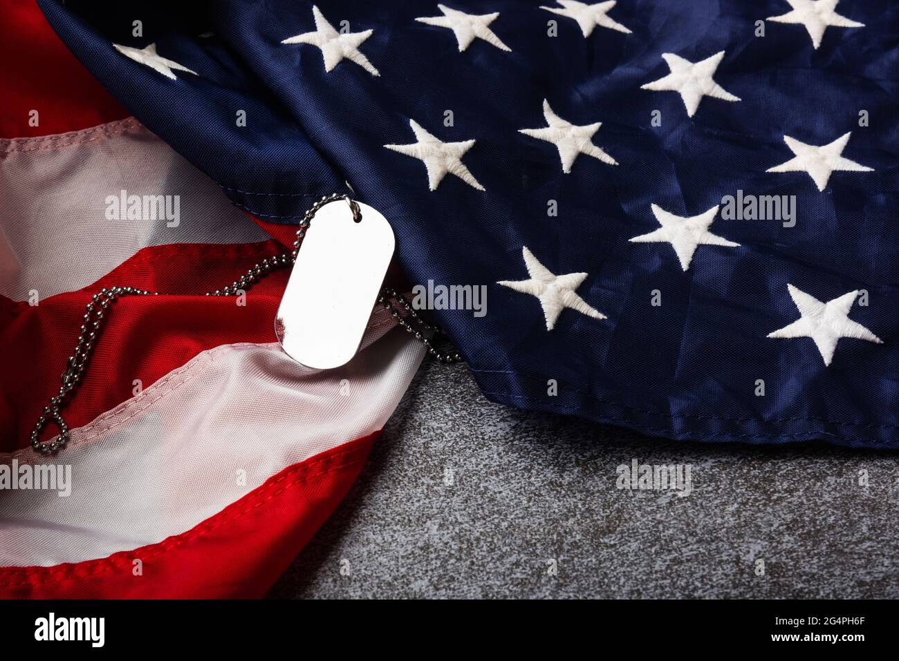 America United States flag and chain dog tags, military symbolizing ...