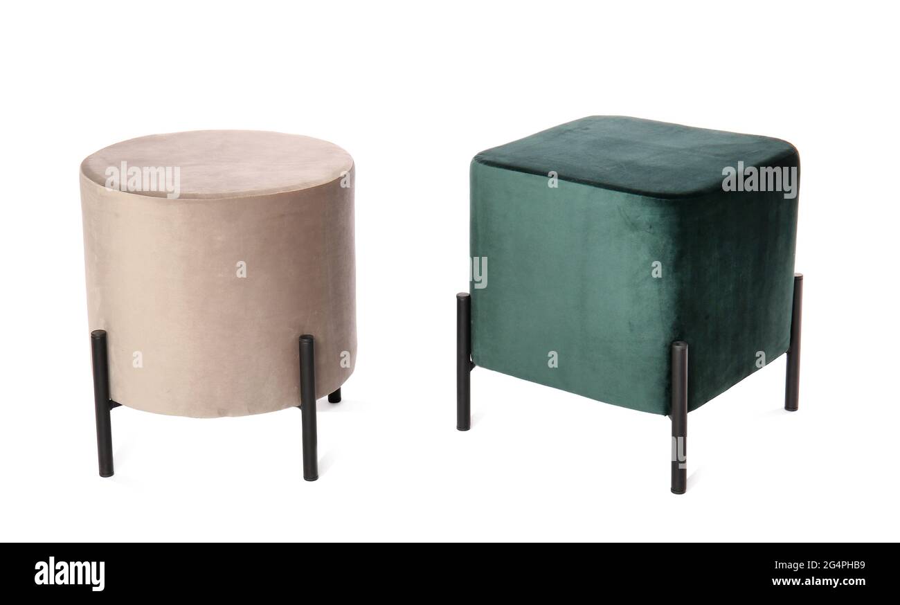 Stylish poufs on white background Stock Photo