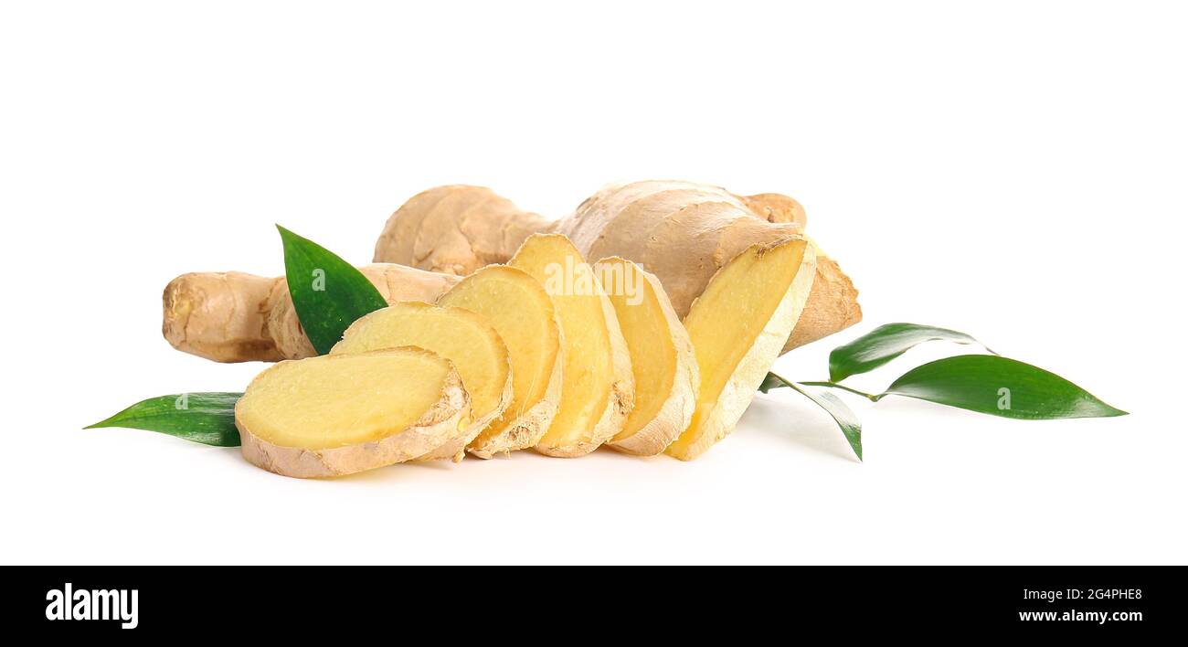 Fresh ginger on white background Stock Photo