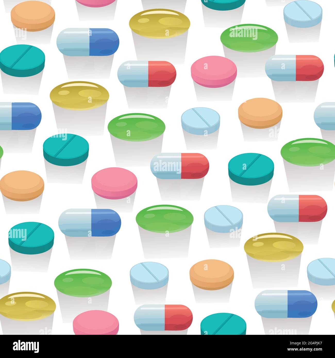 Seamless pattern with colorful bright pills and capsules. Stock Vector