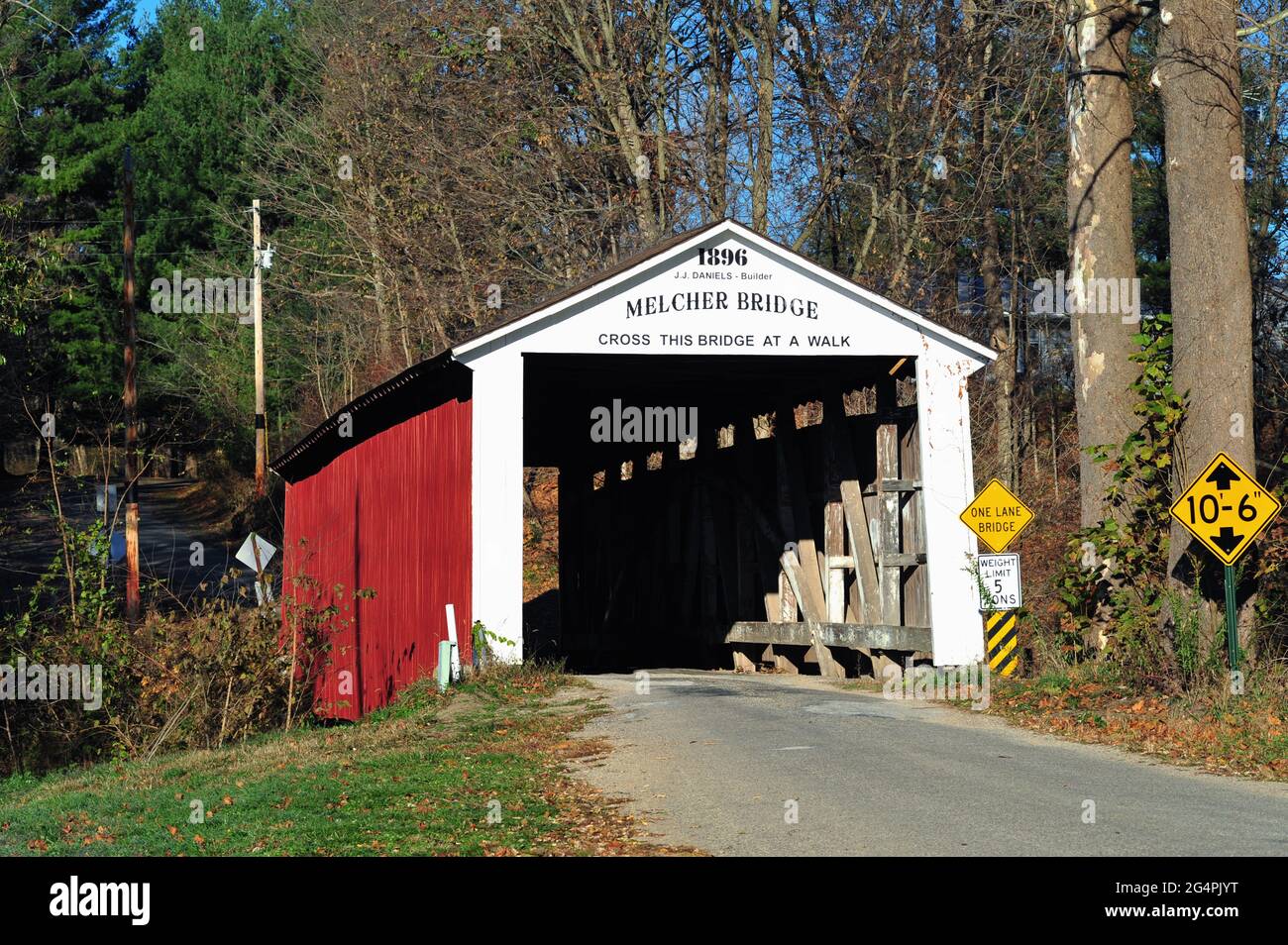 Parke County, Indiana, USA. The Melcher Bridge in over Leatherwood
