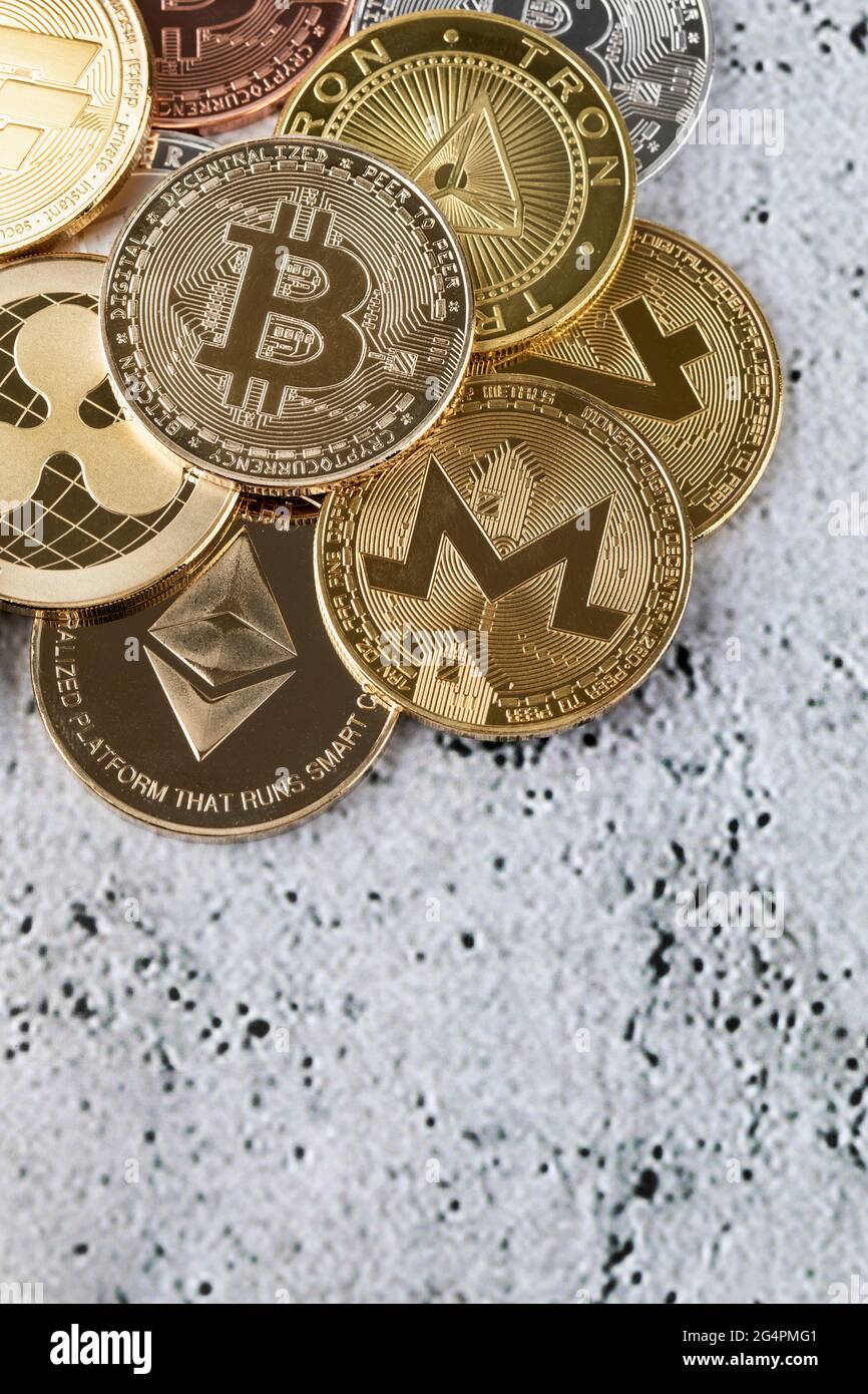 piled, spread bitcoin object, cryptocurrency concept Stock Photo - Alamy