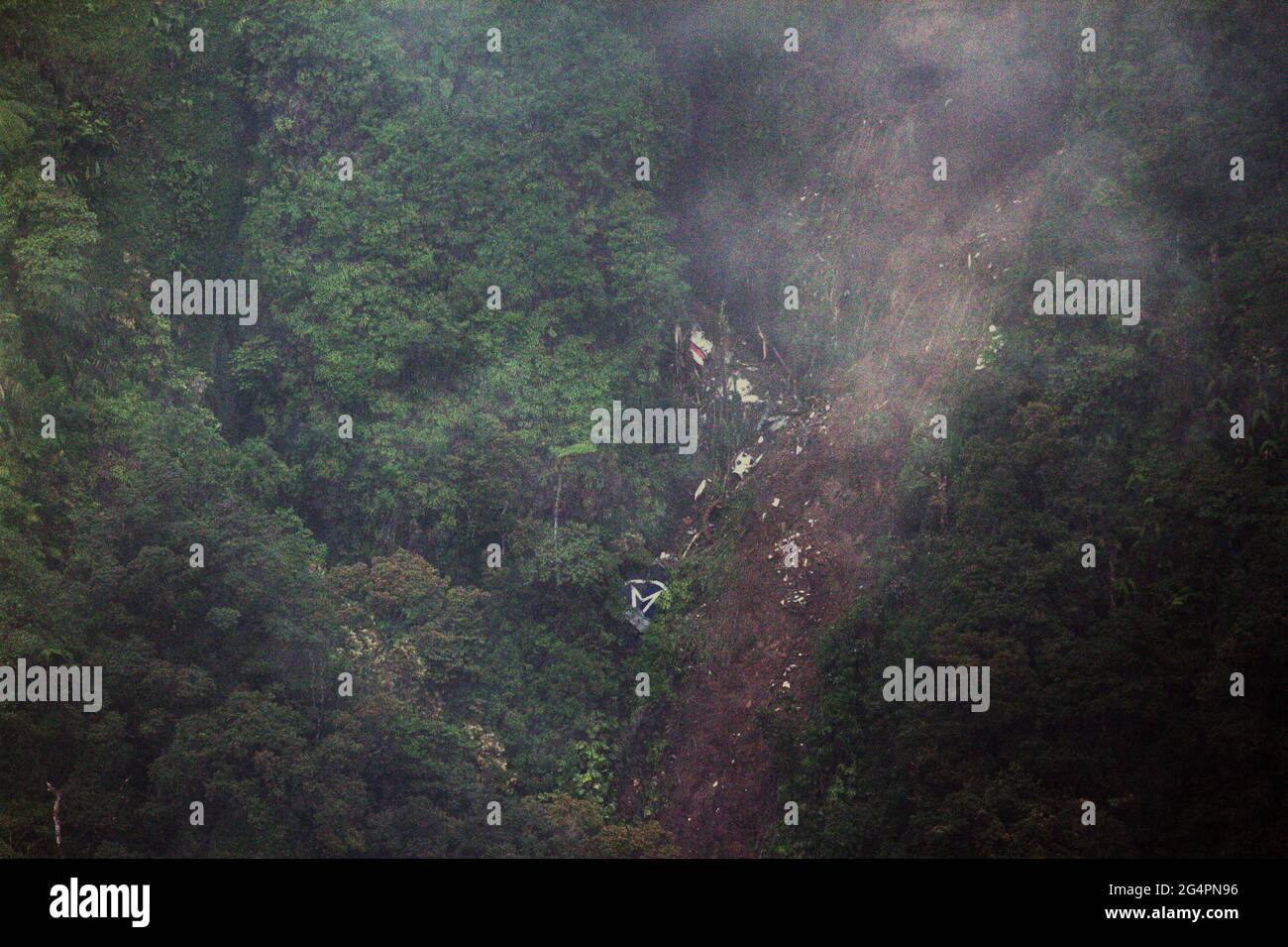 Mount Salak, West Java, Indonesia. May 11, 2012. Sukhoi Superjet 100 (SSJ-100) crash site. Stock Photo