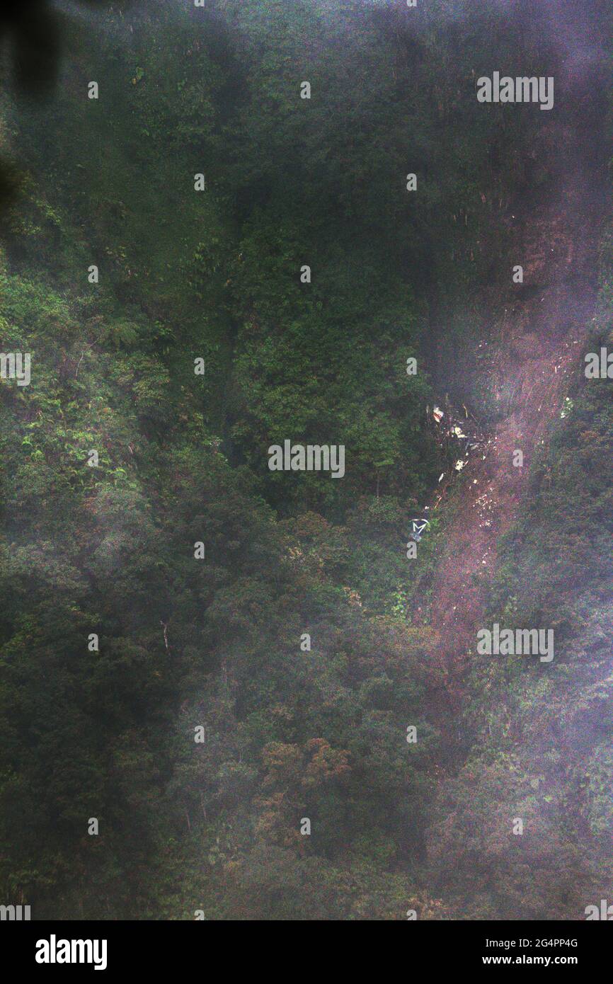 Mount Salak, West Java, Indonesia. May 11, 2012. Sukhoi Superjet 100 (SSJ-100) crash site. Stock Photo