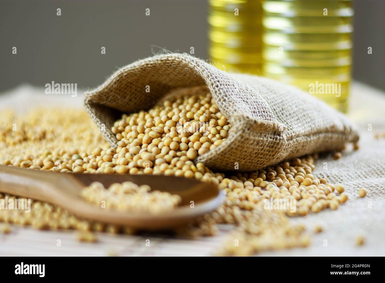 soybeans in a jute bag in a composition with soybean oil 2021 soybean