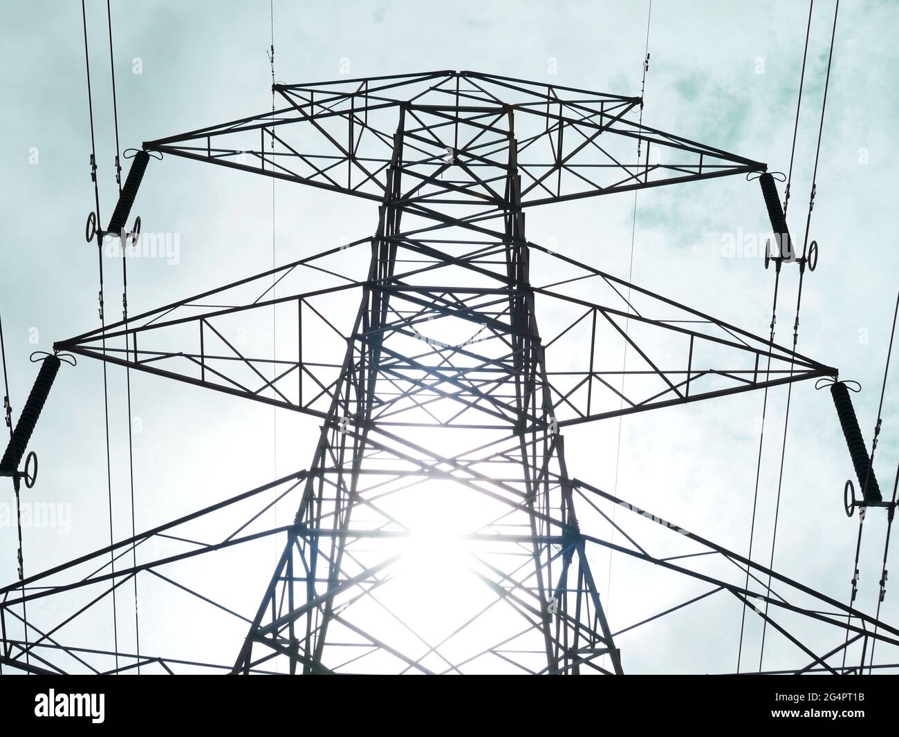 Tower isolate on sunlight reflection on sky backdrop Stock Photo