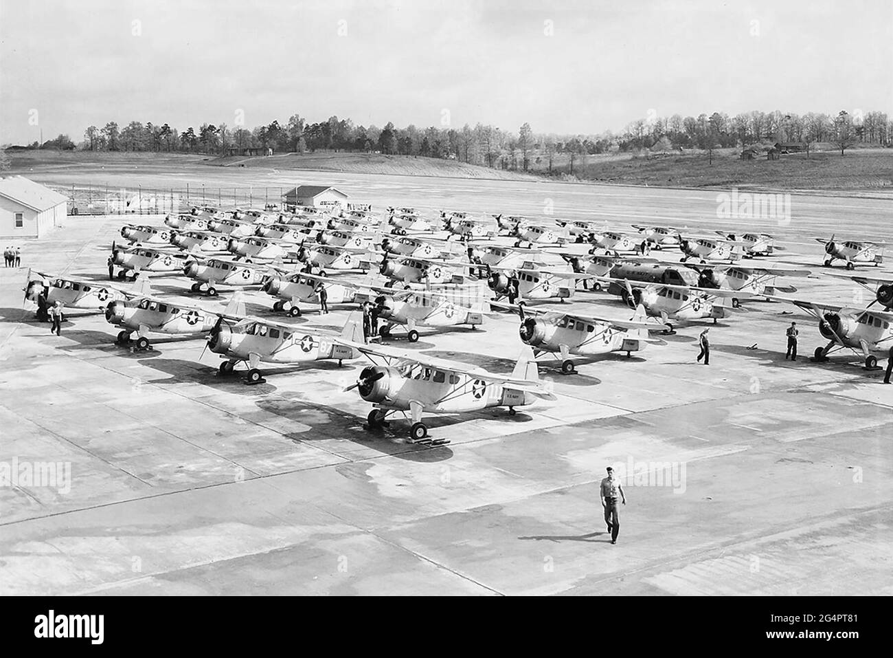 World War II training aircraft staged on the tarmac of the Atlanta Naval Air Station – the current site of Peachtree-Dekalb Airport in Chamblee, Georgia. (Photo: April 15, 1944) Stock Photo