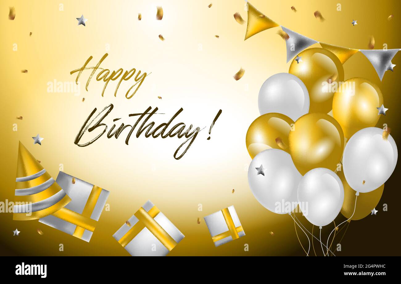Happy Birthday Card Invitation Celebration Balloon Golden Background Stock  Vector Image & Art - Alamy
