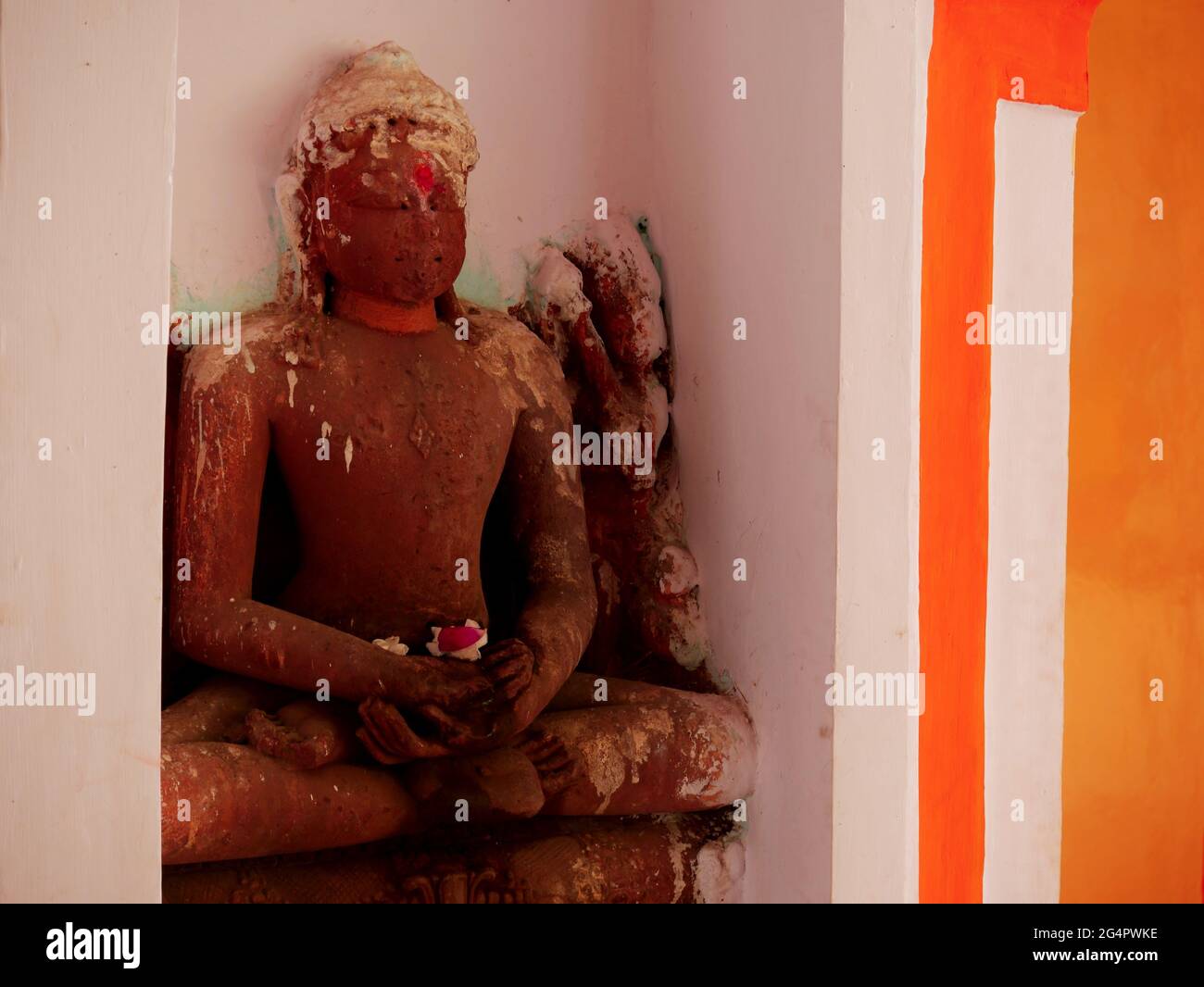 Ancient idol of hindu god lord Mahaveer statue in shiva temple katni, Madhya Pradesh, india. Stock Photo