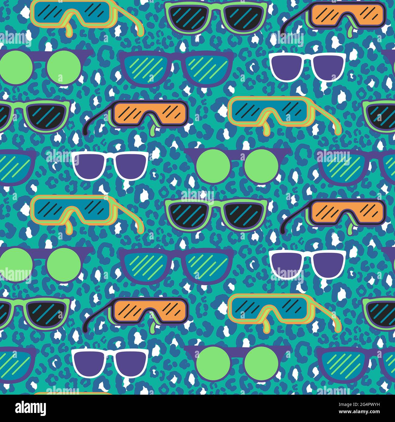 Retro style sunglasses pop art aqua blue and green seamless pattern. Stock Vector