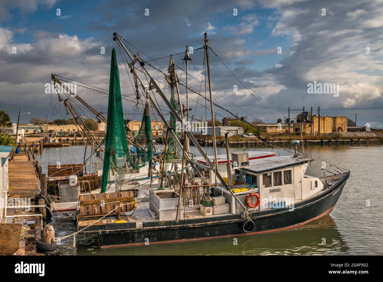 Shrimp boat at port basin in Port Lavaca, Texas, USA Stock Photo
