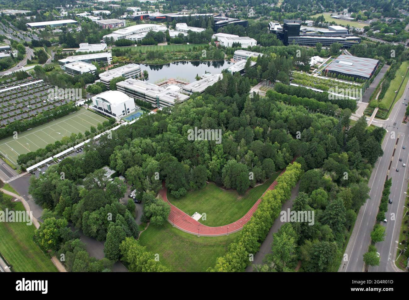 An aerial view of Michael Johnson track at the Nike World Headquarters,  Tuesday, June 22, 2021, in Beaverton, Ore Stock Photo - Alamy